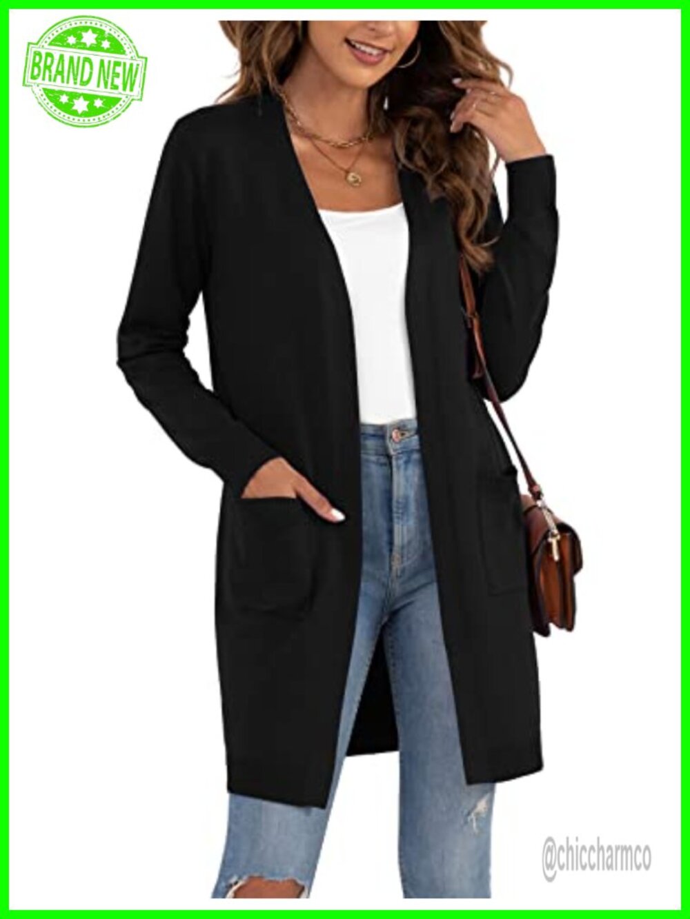 Open Front Knit Cardigan Long Sleeve Loose Fit Soft Sweater